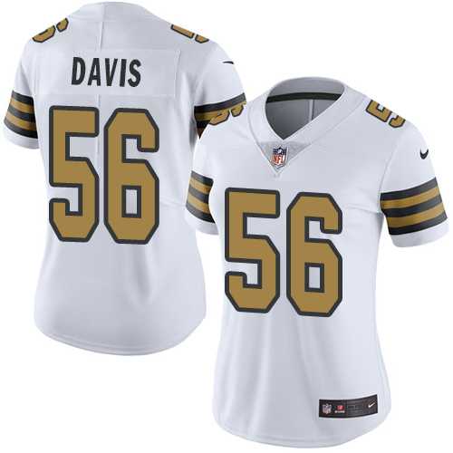 Women's Nike New Orleans Saints #56 DeMario Davis White Stitched NFL Limited Rush Jersey Women's Nike New Orleans Saints #56 DeMario Davis White Stitched NFL Limited Rush Jersey