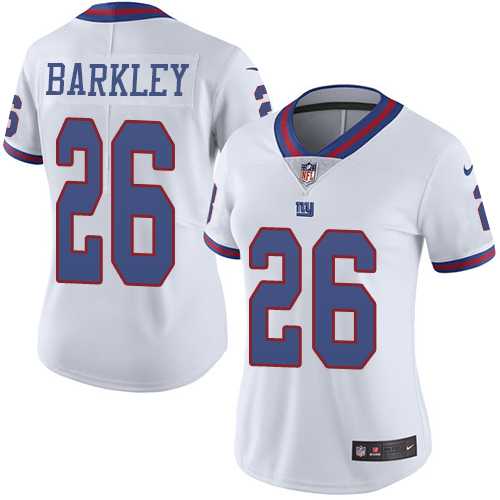 Women's Nike New York Giants #26 Saquon Barkley White Stitched NFL Limited Rush Jersey