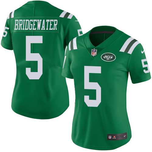 Women's Nike New York Jets #5 Teddy Bridgewater Green Stitched NFL Limited Rush Jersey