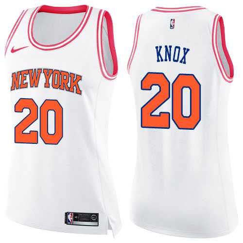 Women's Nike New York Knicks #20 Kevin Knox White Pink NBA Swingman Fashion Jersey