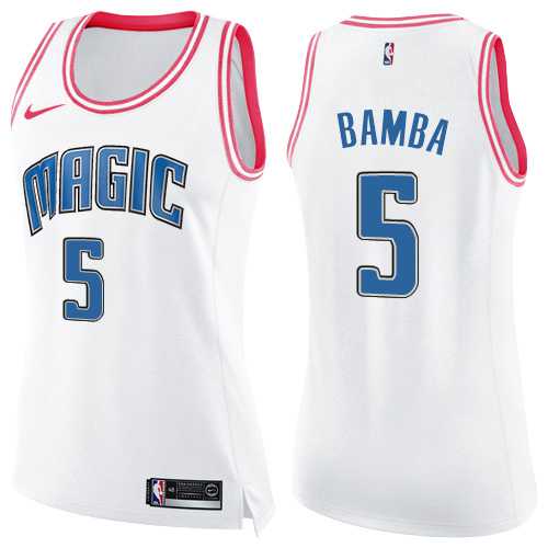 Women's Nike Orlando Magic #5 Mohamed Bamba White Pink NBA Swingman Fashion Jersey