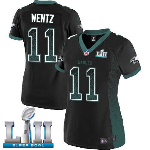 Women's Nike Philadelphia Eagles #11 Carson Wentz Black Alternate Super Bowl LII Stitched NFL Elite Drift Fashion Jersey