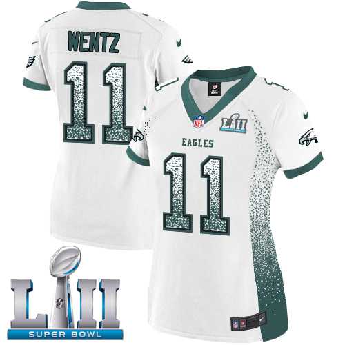 Women's Nike Philadelphia Eagles #11 Carson Wentz White Super Bowl LII Stitched NFL Elite Drift Fashion Jersey