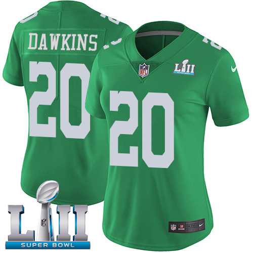 Women's Nike Philadelphia Eagles #20 Brian Dawkins Green Super Bowl LII Stitched NFL Limited Rush Jersey