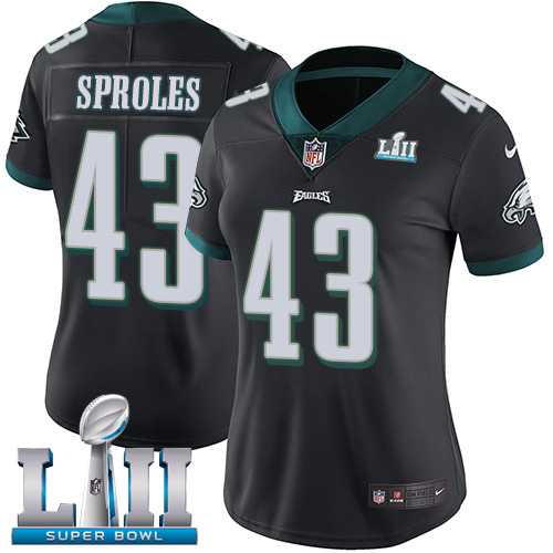 Women's Nike Philadelphia Eagles #43 Darren Sproles Black Alternate Super Bowl LII Stitched NFL Vapor Untouchable Limited Jersey