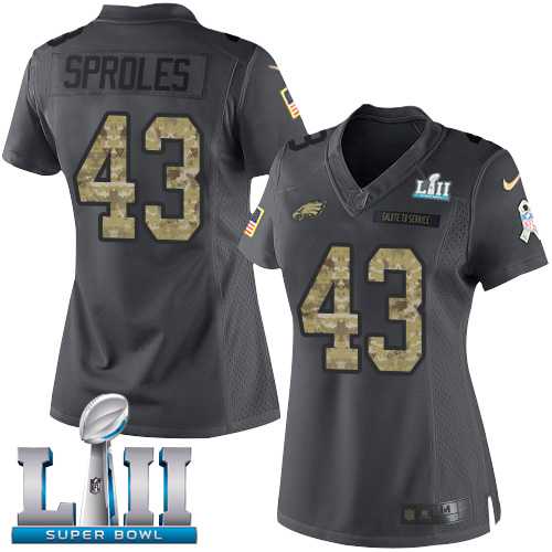 Women's Nike Philadelphia Eagles #43 Darren Sproles Black Super Bowl LII Stitched NFL Limited 2016 Salute to Service Jersey