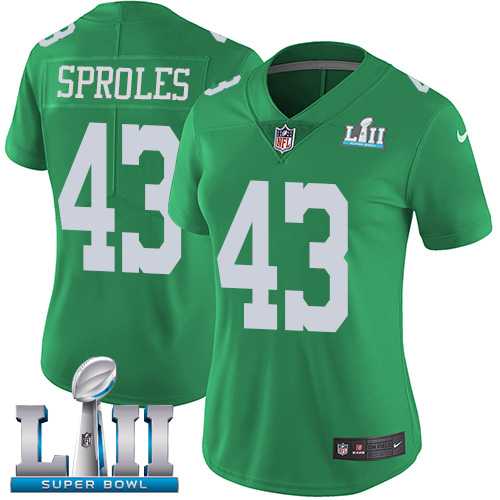 Women's Nike Philadelphia Eagles #43 Darren Sproles Green Super Bowl LII Stitched NFL Limited Rush Jersey