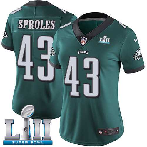 Women's Nike Philadelphia Eagles #43 Darren Sproles Midnight Green Team Color Super Bowl LII Stitched NFL Vapor Untouchable Limited Jersey