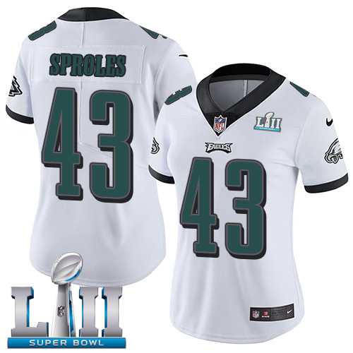 Women's Nike Philadelphia Eagles #43 Darren Sproles White Super Bowl LII Stitched NFL Vapor Untouchable Limited Jersey
