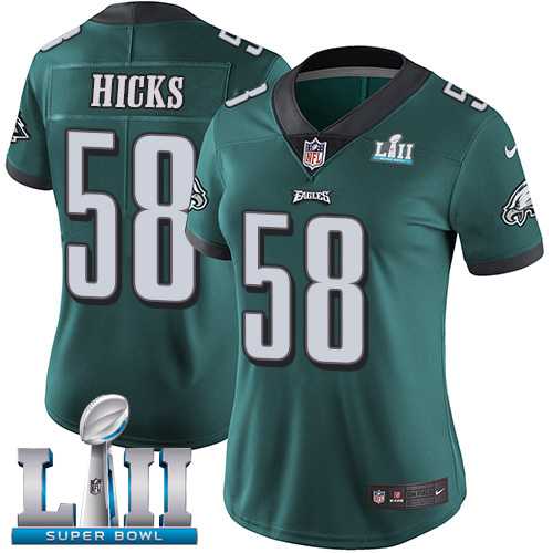Women's Nike Philadelphia Eagles #58 Jordan Hicks Midnight Green Team Color Super Bowl LII Stitched NFL Vapor Untouchable Limited Jersey