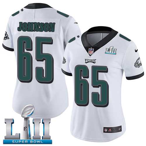 Women's Nike Philadelphia Eagles #65 Lane Johnson White Super Bowl LII Stitched NFL Vapor Untouchable Limited Jersey