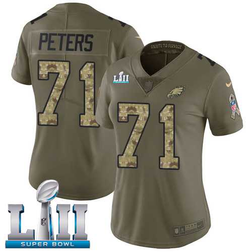 Women's Nike Philadelphia Eagles #71 Jason Peters Olive Camo Super Bowl LII Stitched NFL Limited 2017 Salute to Service Jersey