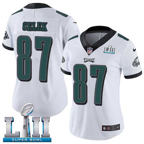 Women's Nike Philadelphia Eagles #87 Brent Celek White Super Bowl LII Stitched NFL Vapor Untouchable Limited Jersey