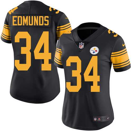 Women's Nike Pittsburgh Steelers #34 Terrell Edmunds Black Stitched NFL Limited Rush Jersey