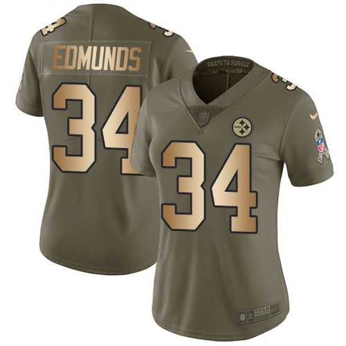 Women's Nike Pittsburgh Steelers #34 Terrell Edmunds Olive Gold Stitched NFL Limited 2017 Salute to Service Jersey