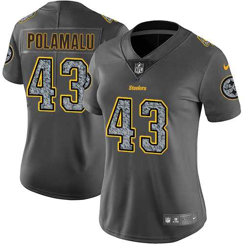 Women's Nike Pittsburgh Steelers #43 Troy Polamalu Gray Static NFL Vapor Untouchable Limited Jersey