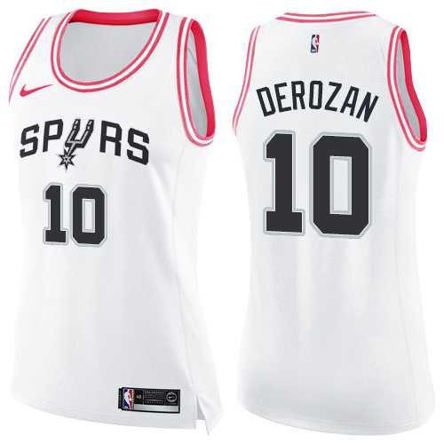 Women's Nike San Antonio Spurs #10 DeMar DeRozan White Pink NBA Swingman Fashion Jersey