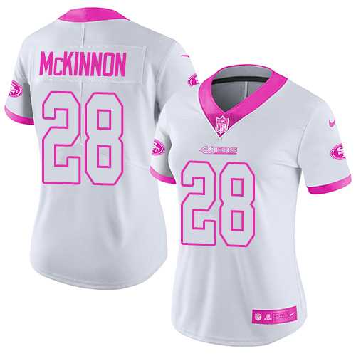 Women's Nike San Francisco 49ers #28 Jerick McKinnon White Pink Stitched NFL Limited Rush Fashion Jersey