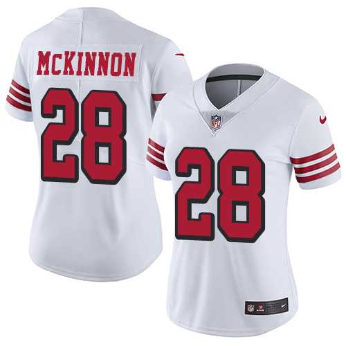 Women's Nike San Francisco 49ers #28 Jerick McKinnon White Rush Stitched NFL Vapor Untouchable Limited Jersey