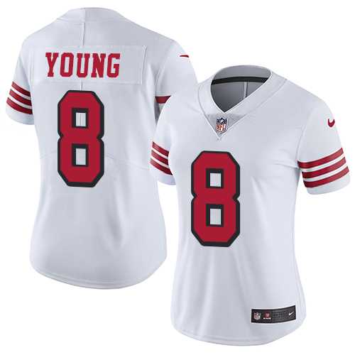 Women's Nike San Francisco 49ers #8 Steve Young White Rush Stitched NFL Vapor Untouchable Limited Jersey