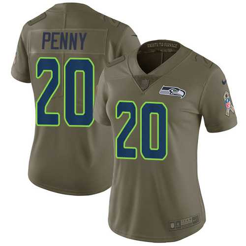 Women's Nike Seattle Seahawks #20 Rashaad Penny Olive Stitched NFL Limited 2017 Salute to Service Jersey