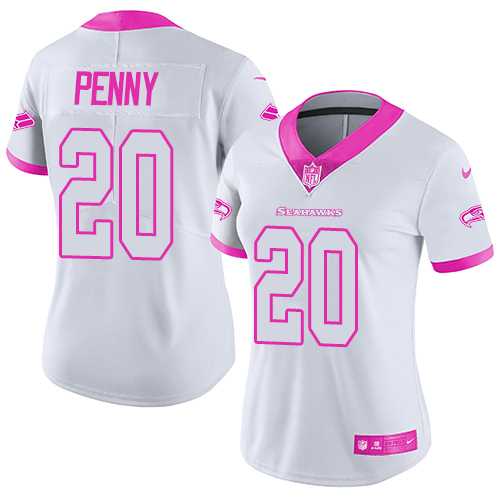 Women's Nike Seattle Seahawks #20 Rashaad Penny White Pink Stitched NFL Limited Rush Fashion Jersey