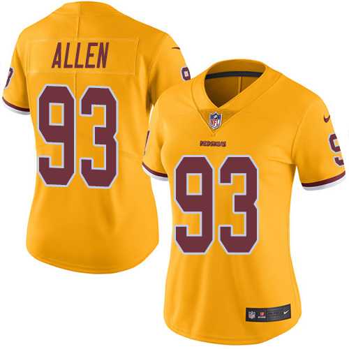 Women's Nike Washington Redskins #93 Jonathan Allen Gold Stitched NFL Limited Rush Jersey