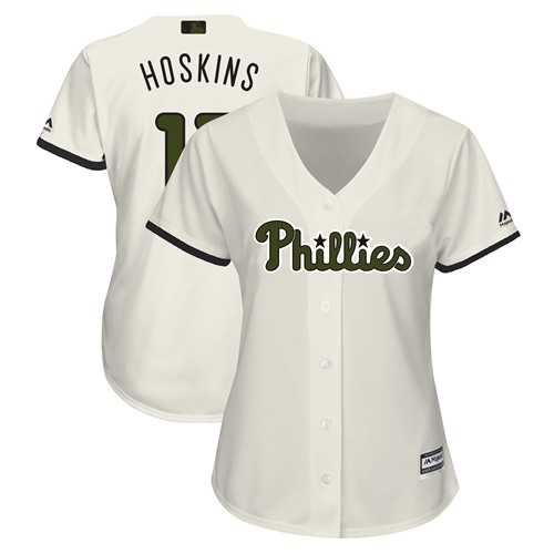 Women's Philadelphia Phillies #17 Rhys Hoskins Cream 2018 Memorial Day Cool Base Stitched MLB Jersey