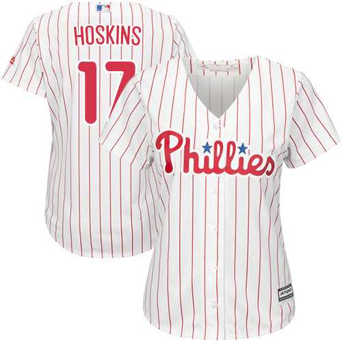Women's Philadelphia Phillies #17 Rhys Hoskins White(Red Strip) Home Stitched MLB
