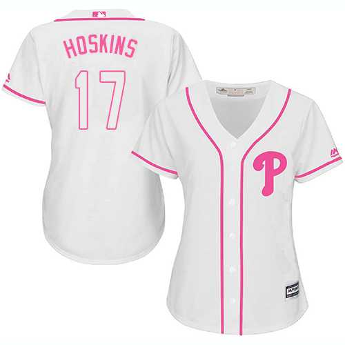 Women's Philadelphia Phillies #17 Rhys Hoskins White Pink Fashion Stitched MLB