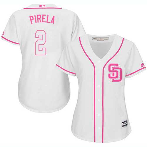Women's San Diego Padres #2 Jose Pirela White Pink Fashion Stitched MLB Jersey