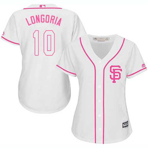 Women's San Francisco Giants #10 Evan Longoria White Pink Fashion Stitched Baseball Jersey