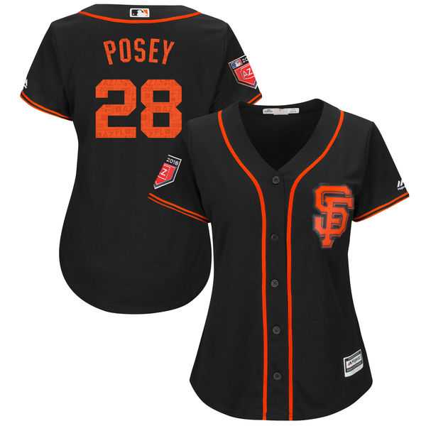 Women's San Francisco Giants #28 Buster Posey Majestic Black 2018 Spring Training Cool Base Player Jersey