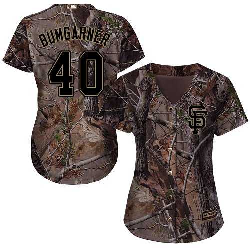 Women's San Francisco Giants #40 Madison Bumgarner Camo Realtree Collection Cool Base Stitched MLB Jersey