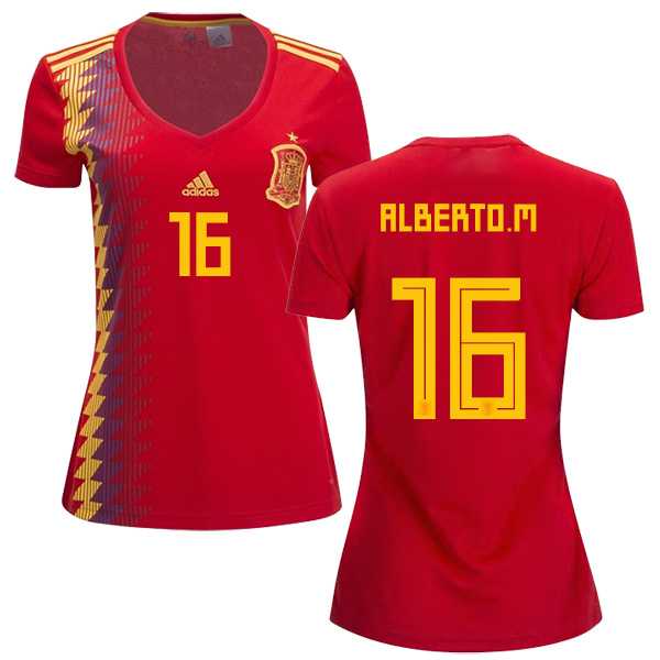 Women's Spain #16 Alberto M. Red Home Soccer Country Jersey