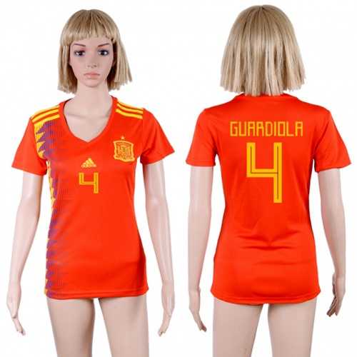 Women's Spain #4 Guardiola Red Home Soccer Country Jersey