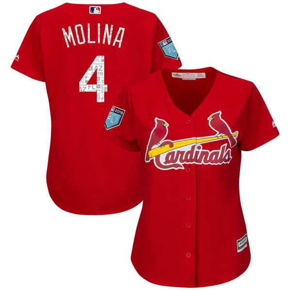 Women's St. Louis Cardinals #4 Yadier Molina Majestic Scarlet 2018 Spring Training Cool Base Player Jersey