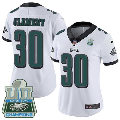 Womens Nike Philadelphia Eagles #30 Corey Clement White Super Bowl LII Champions Stitched NFL Vapor Untouchable Limited Jersey