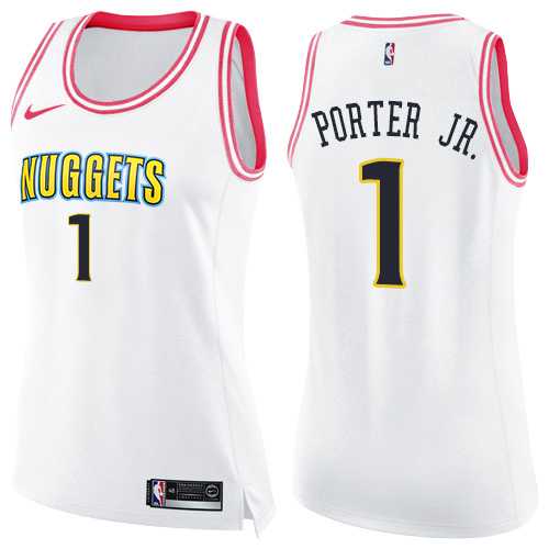 Wopmen's Nike Denver Nuggets #1 Michael Porter Jr. White Pink NBA Swingman Fashion Jersey