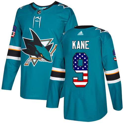 Youth Adidas San Jose Sharks #9 Evander Kane Teal Home Authentic USA Flag Stitched NHL Jersey