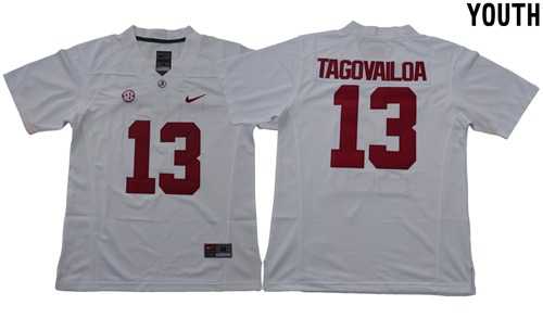 Youth Alabama Crimson Tide #13 Tua Tagovailoa White Limited Stitched NCAA