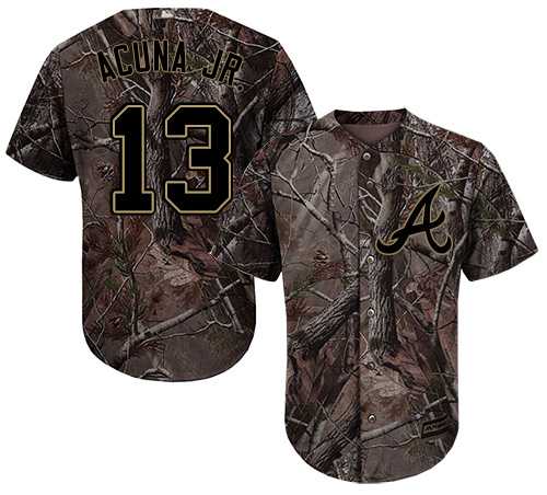 Youth Atlanta Braves #13 Ronald Acuna Jr. Camo Realtree Collection Cool Base Stitched MLB