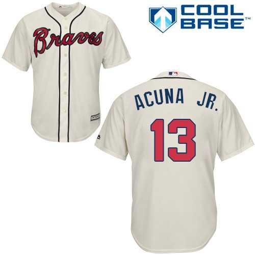 Youth Atlanta Braves #13 Ronald Acuna Jr. Cream Cool Base Stitched MLB Jersey
