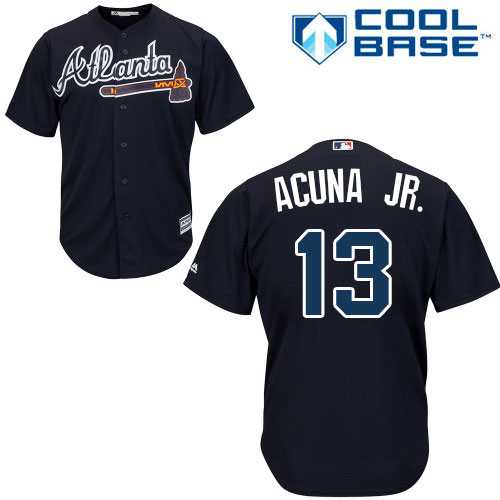 Youth Atlanta Braves #13 Ronald Acuna Jr. Navy Blue Cool Base Stitched MLB Jersey