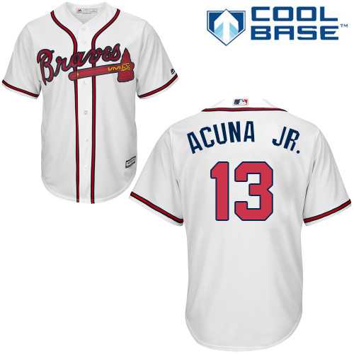 Youth Atlanta Braves #13 Ronald Acuna Jr. White Cool Base Stitched MLB Jersey