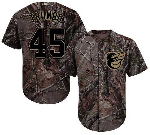 Youth Baltimore Orioles #45 Mark Trumbo Camo Realtree Collection Cool Base Stitched MLB