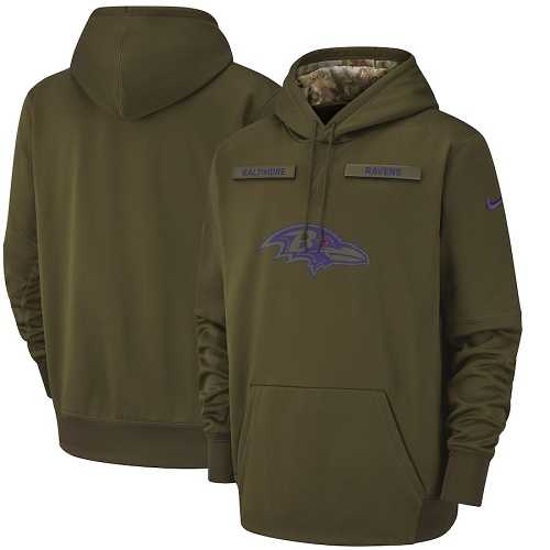 Youth Baltimore Ravens Nike Olive Salute to Service Sideline Therma Performance Pullover Hoodie