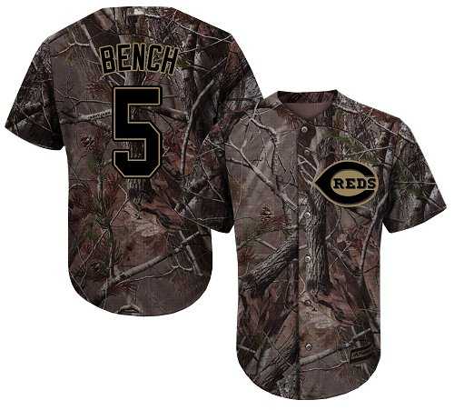 Youth Cincinnati Reds #5 Johnny Bench Camo Realtree Collection Cool Base Stitched MLB