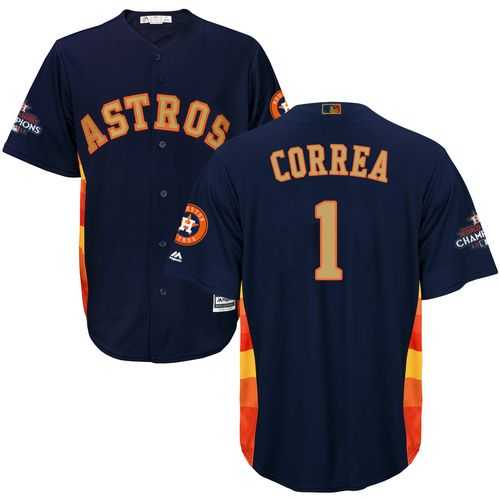 Youth Houston Astros #1 Carlos Correa Navy Blue 2018 Gold Program Cool Base Stitched MLB Jersey