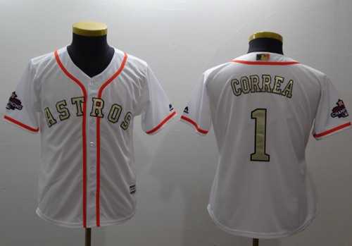 Youth Houston Astros #1 Carlos Correa White 2018 Gold Program Cool Base Stitched MLB Jersey
